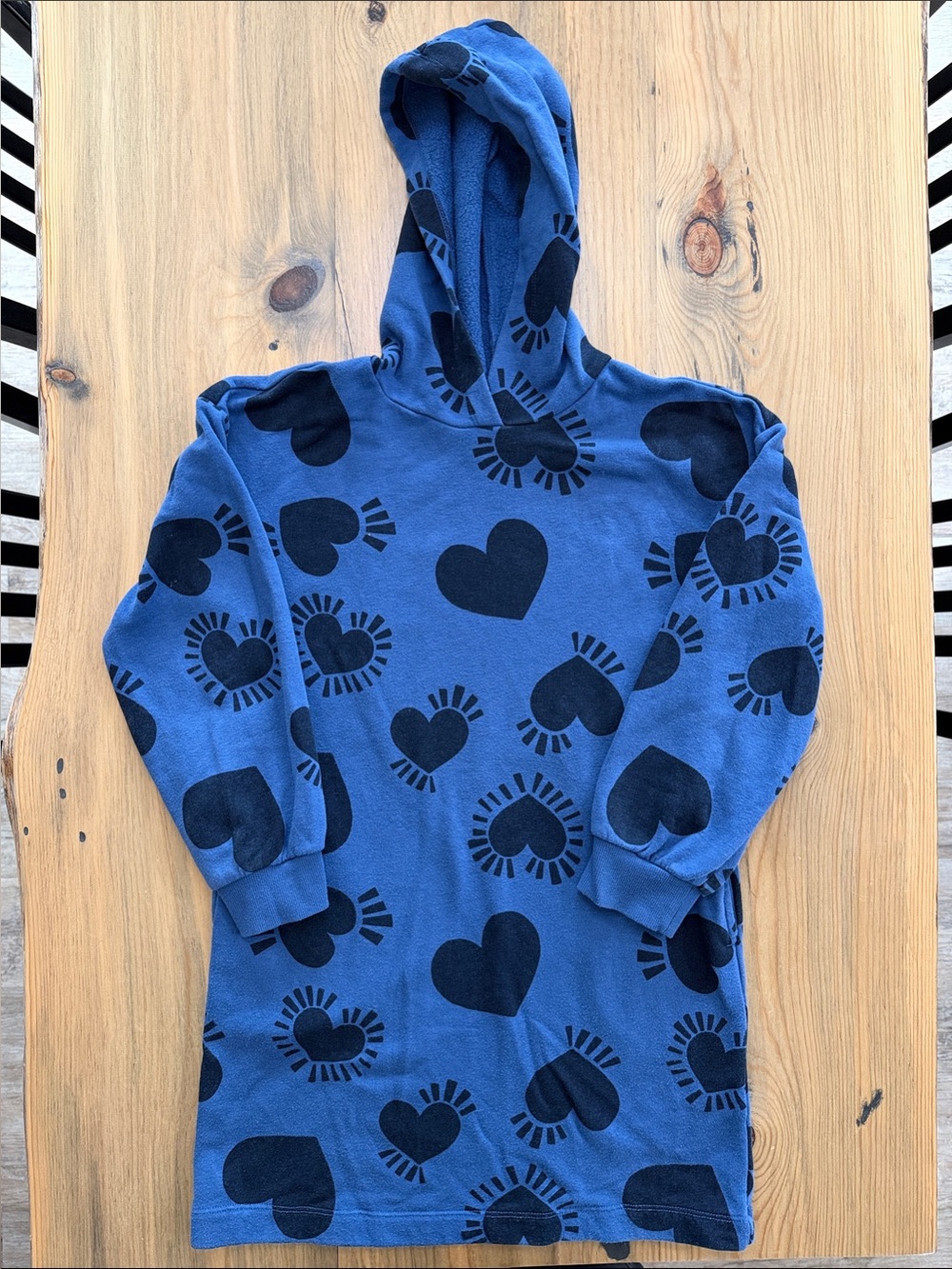 Kids Blue Hooded Heart Print Sweatshirt Dress